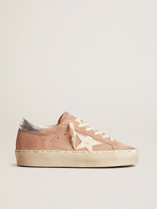 Women's Hi Star in pink suede with cream star and silver leather heel tab - Golden Goose Women