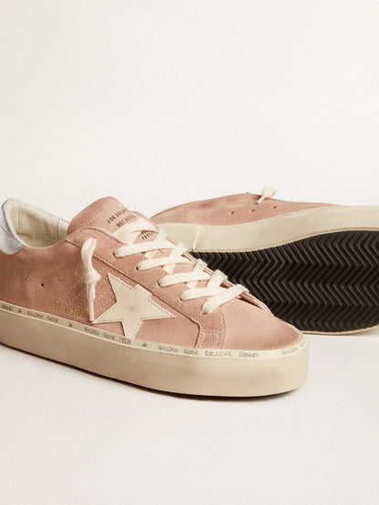 Women's Hi Star in pink suede with cream star and silver leather heel tab - Golden Goose Women