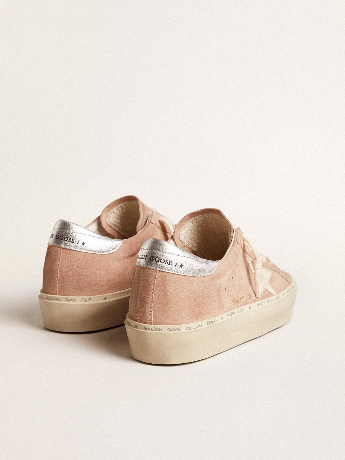 Women's Hi Star in pink suede with cream star and silver leather heel tab - Golden Goose Women