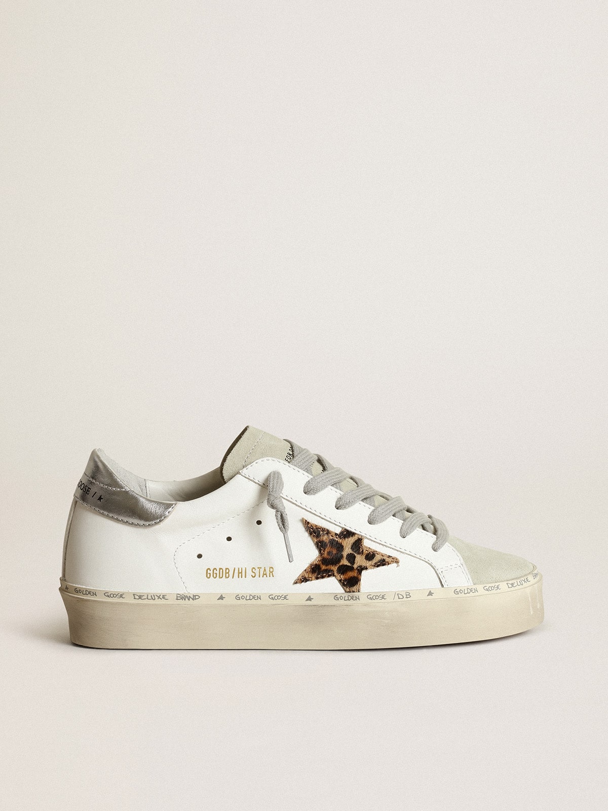 Women's Hi Star with star in leopard print pony skin and silver heel - Golden Goose Women