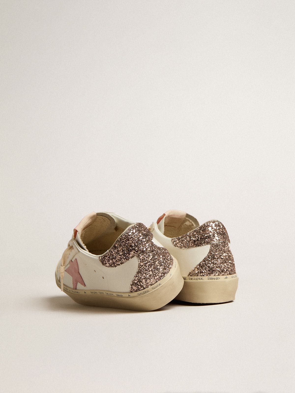 Hi Star in white leather with pink suede star and pink glitter heel tab - Golden Goose Women