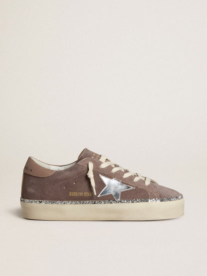 Women's Hi Star in suede with silver leather star and leather heel tab - Golden Goose Women