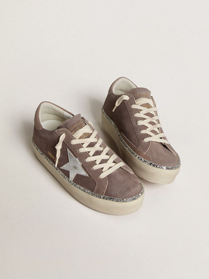Women's Hi Star in suede with silver leather star and leather heel tab - Golden Goose Women