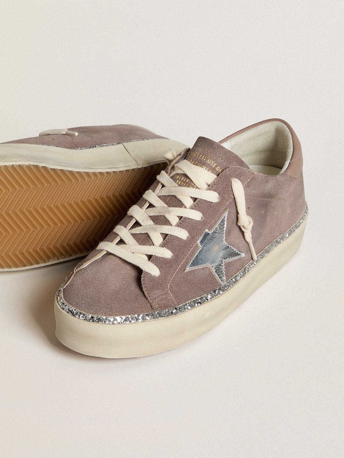 Women's Hi Star in suede with silver leather star and leather heel tab - Golden Goose Women