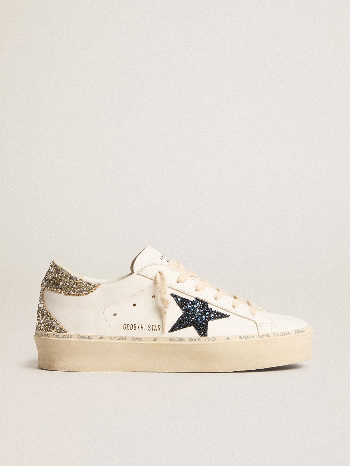Women's Hi Star with blue glitter star and platinum glitter heel tab - Golden Goose Women