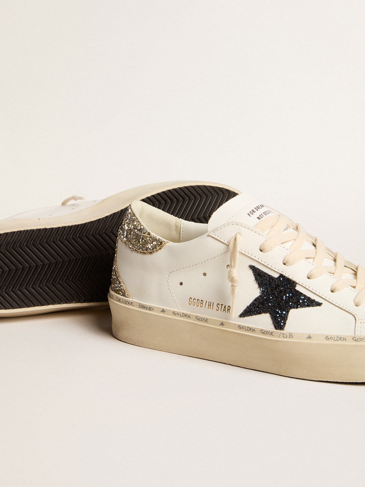 Women's Hi Star with blue glitter star and platinum glitter heel tab - Golden Goose Women