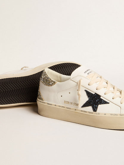 Women's Hi Star with blue glitter star and platinum glitter heel tab - Golden Goose Women