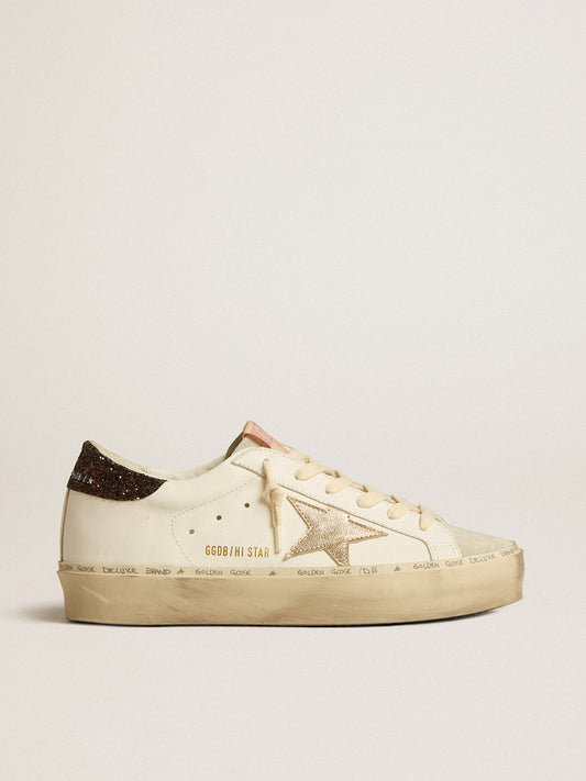 Hi Star with platinum metallic leather star and glitter heel tab - Golden Goose Women