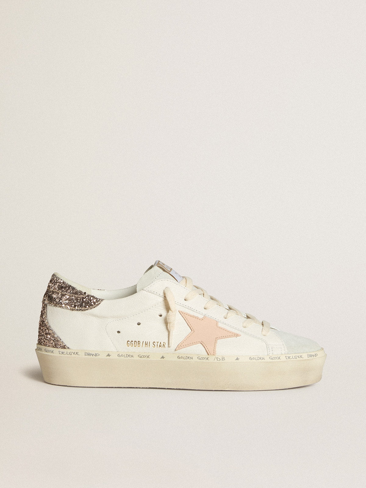 Hi Star in white nappa with pink leather star and glitter heel tab - Golden Goose Women