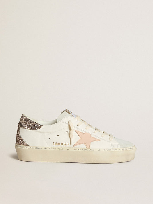 Hi Star in white nappa with pink leather star and glitter heel tab - Golden Goose Women