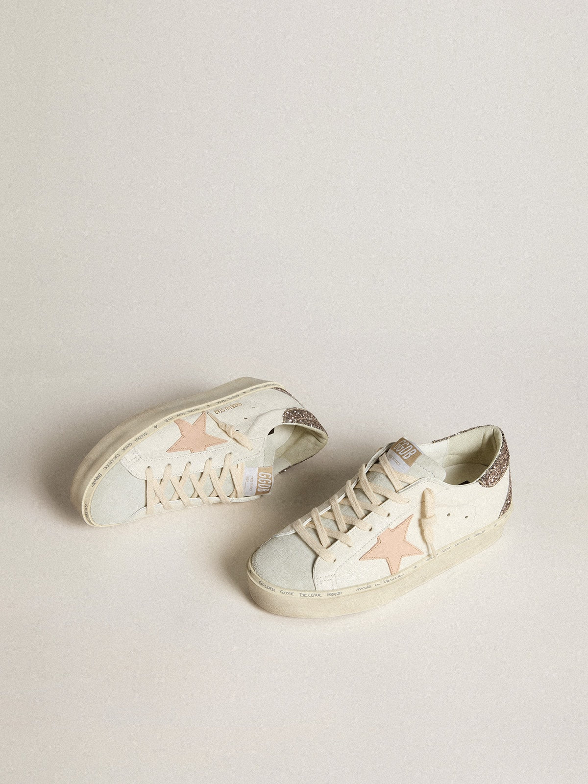 Hi Star in white nappa with pink leather star and glitter heel tab - Golden Goose Women