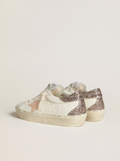 Hi Star in white nappa with pink leather star and glitter heel tab - Golden Goose Women