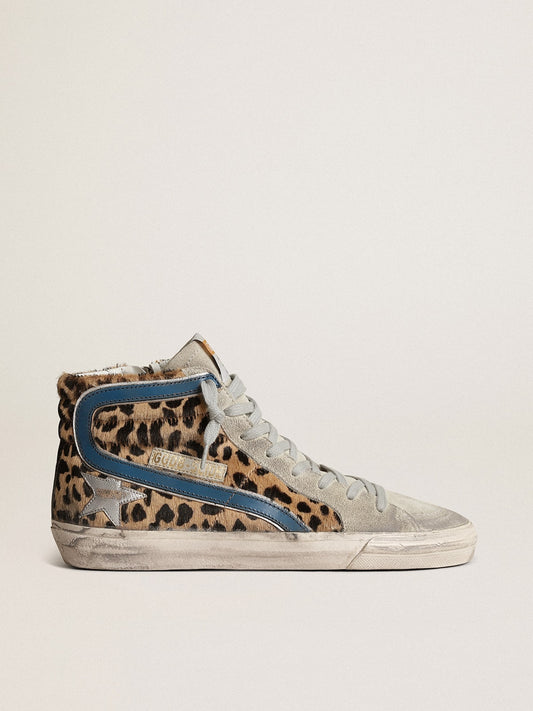 Women's Slide in leopard print pony skin with silver leather star - Golden Goose Women