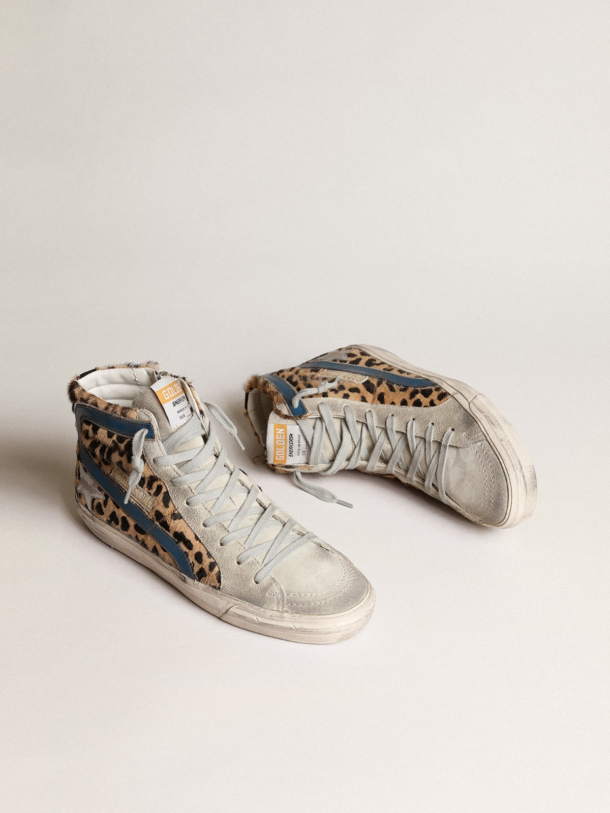 Women's Slide in leopard print pony skin with silver leather star - Golden Goose Women