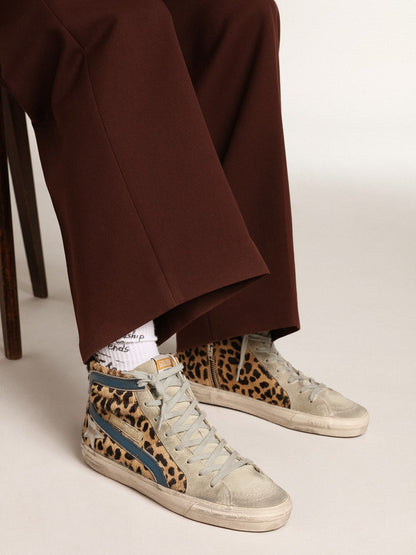 Women's Slide in leopard print pony skin with silver leather star - Golden Goose Women