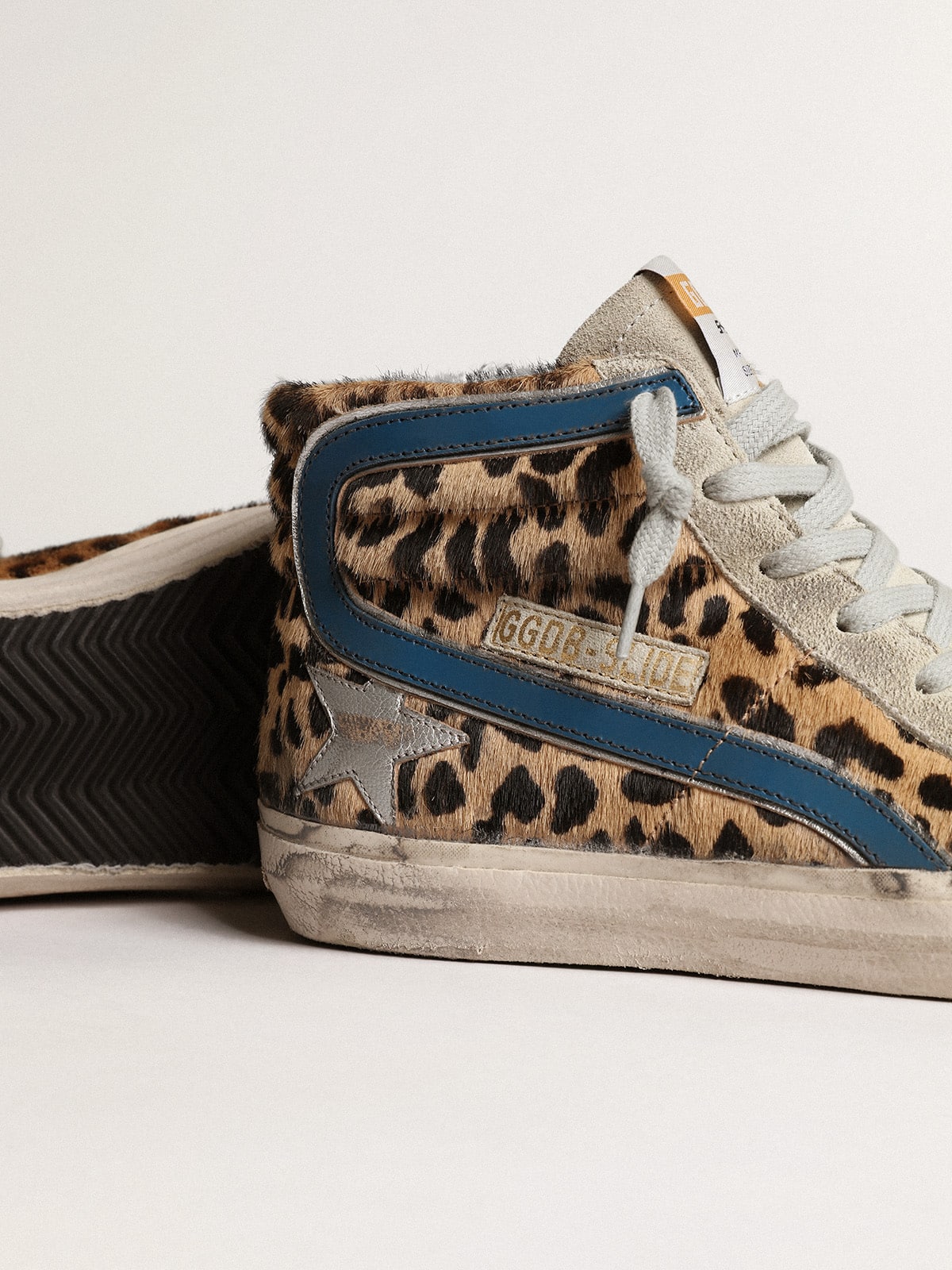 Women's Slide in leopard print pony skin with silver leather star - Golden Goose Women