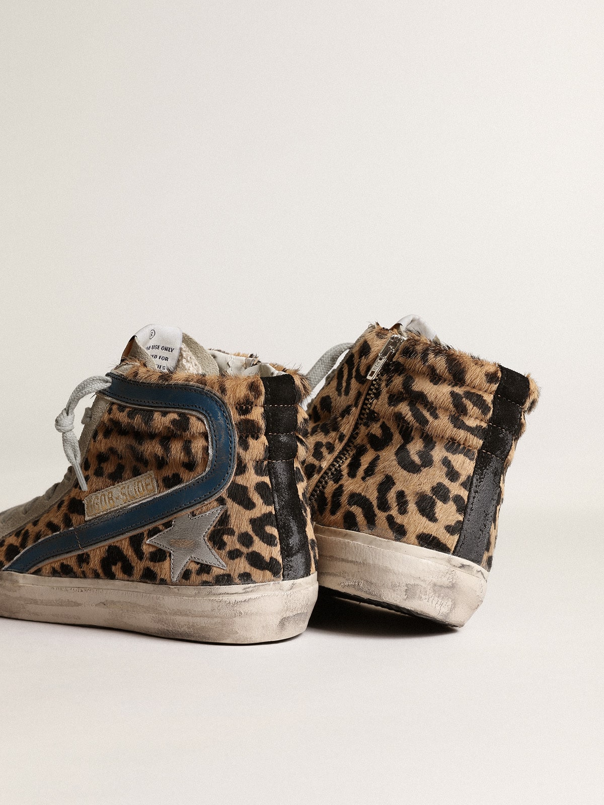 Women's Slide in leopard print pony skin with silver leather star - Golden Goose Women
