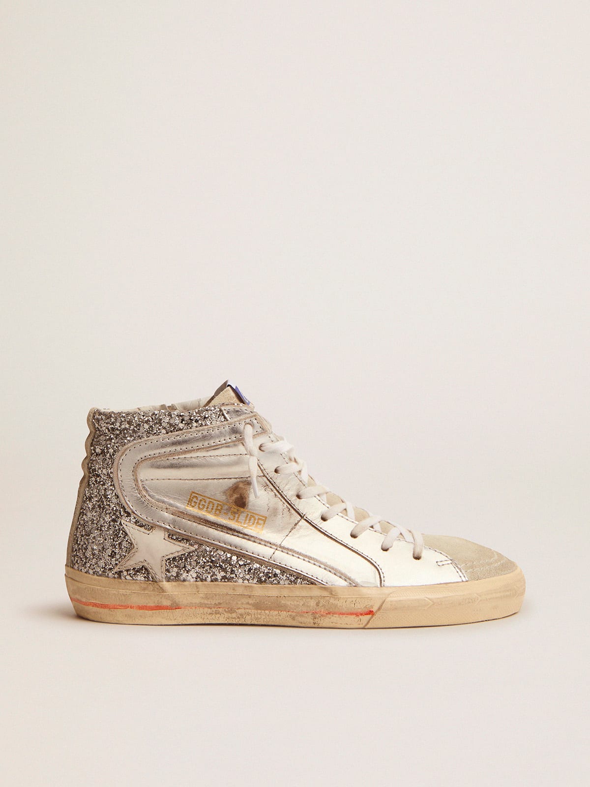 Women's Slide with laminated leather upper and silver glitter - Golden Goose Women