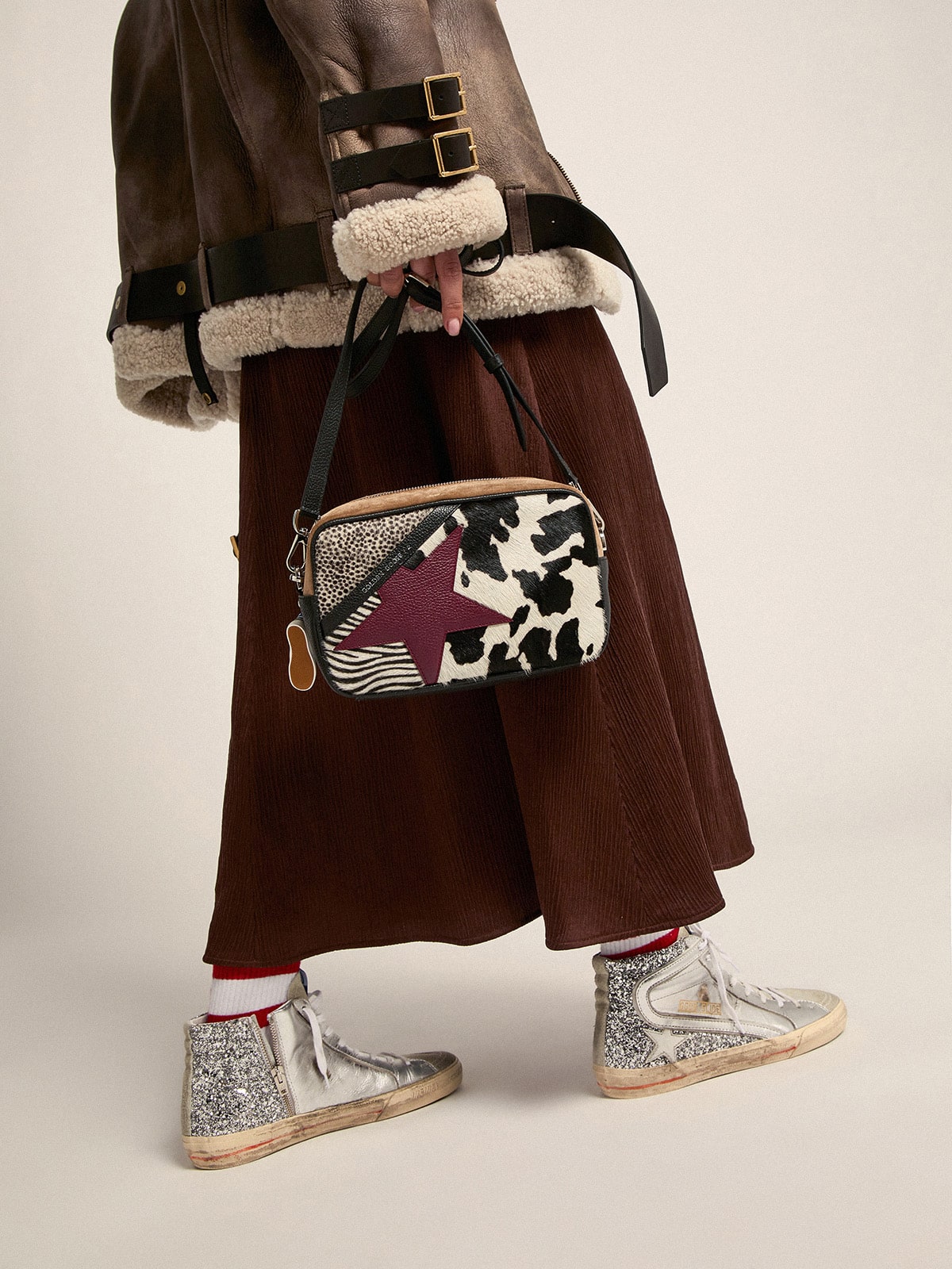 Women's Slide with laminated leather upper and silver glitter - Golden Goose Women