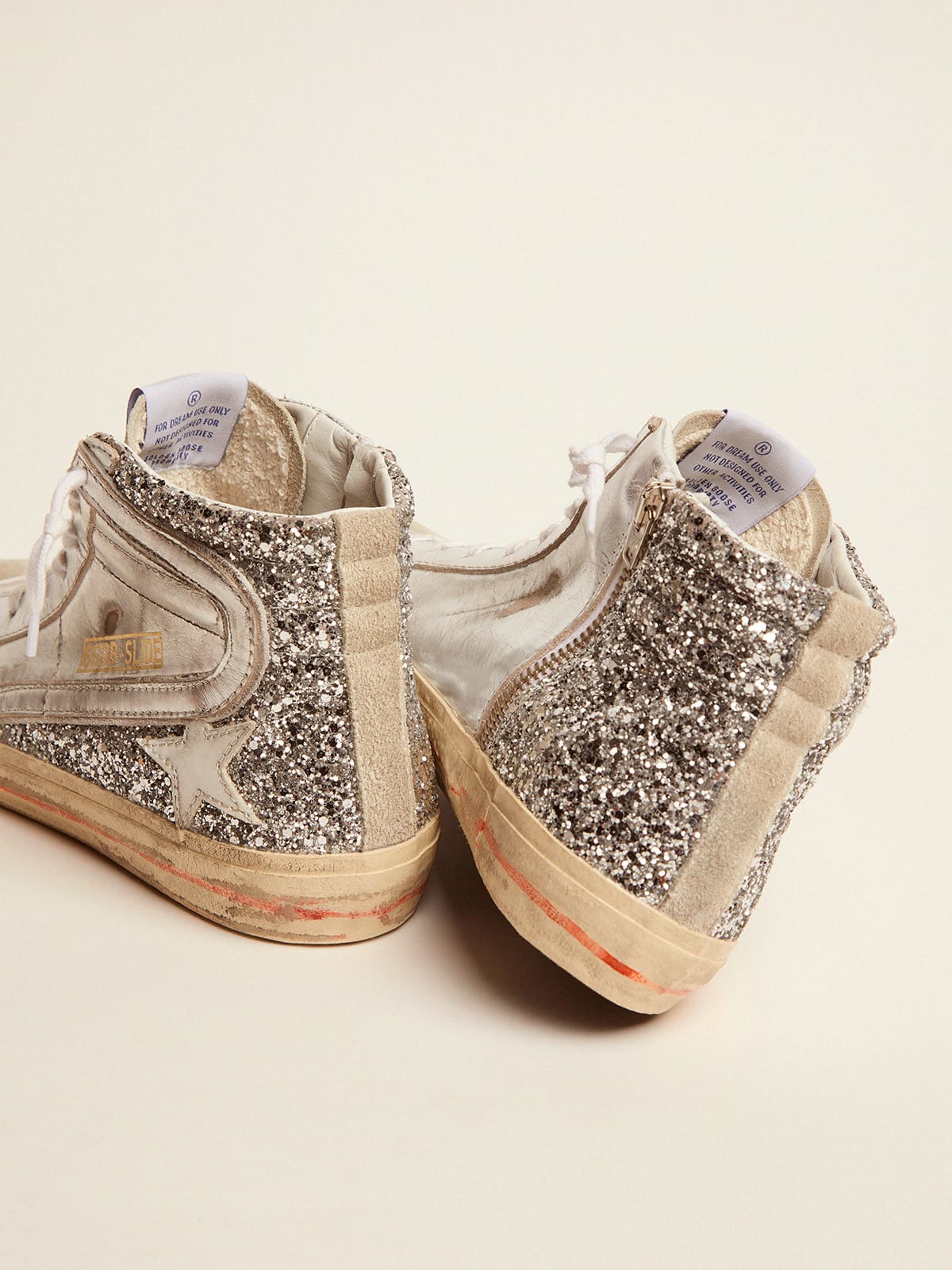 Women's Slide with laminated leather upper and silver glitter - Golden Goose Women