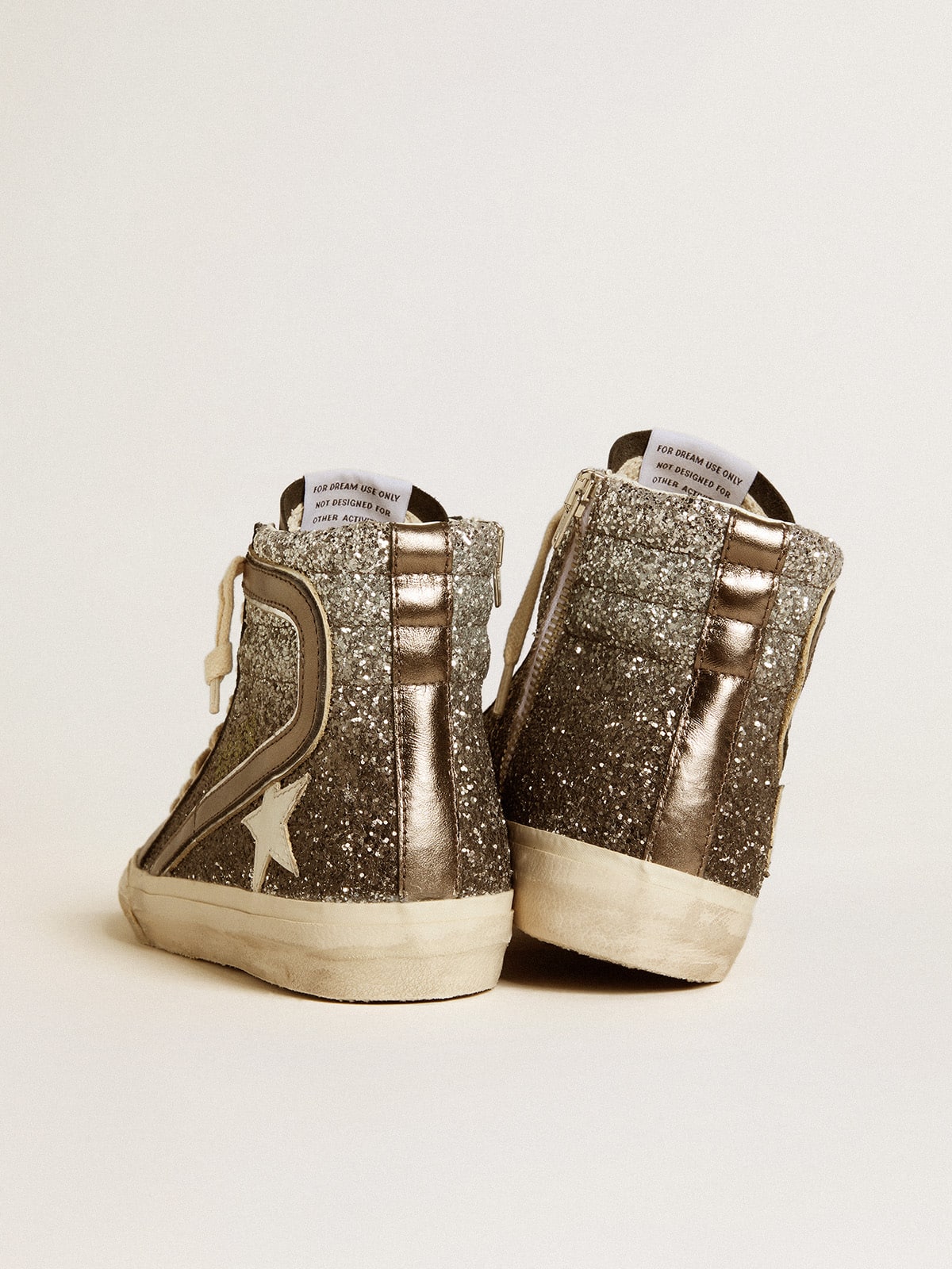 Women's Slide in black and silver glitter with leather star and metallic flash - Golden Goose Women