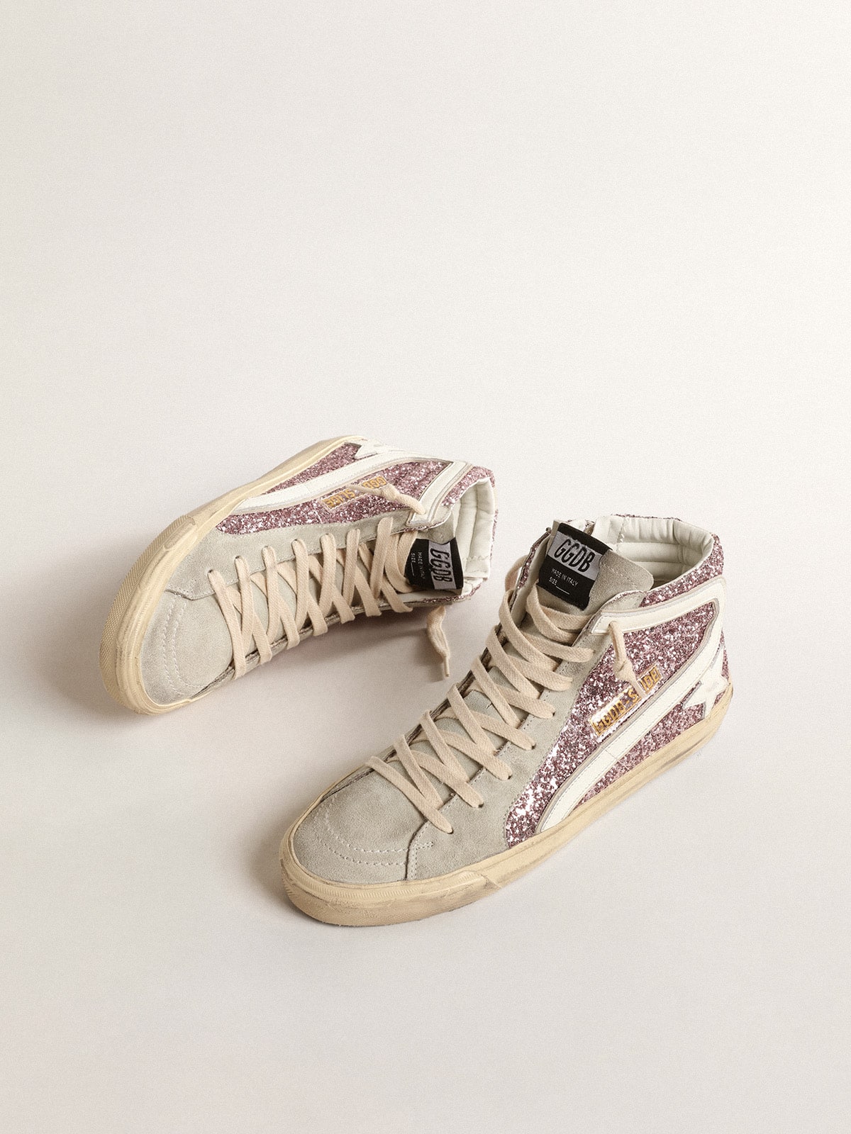 Slide in lilac glitter with white leather star and flash - Golden Goose Women