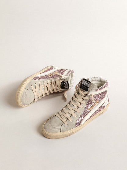 Slide in lilac glitter with white leather star and flash - Golden Goose Women