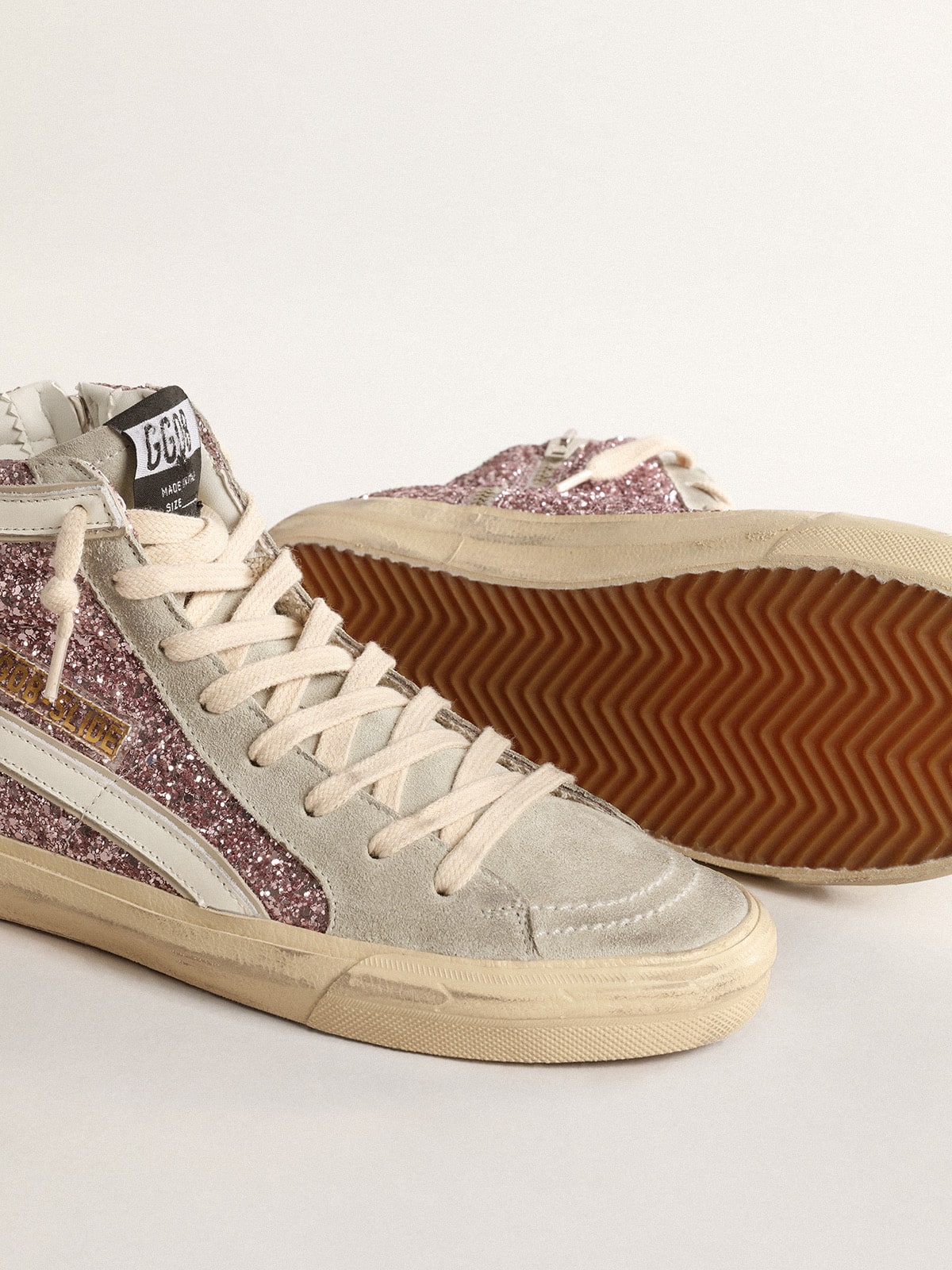Slide in lilac glitter with white leather star and flash - Golden Goose Women