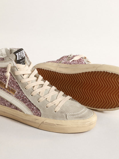 Slide in lilac glitter with white leather star and flash - Golden Goose Women