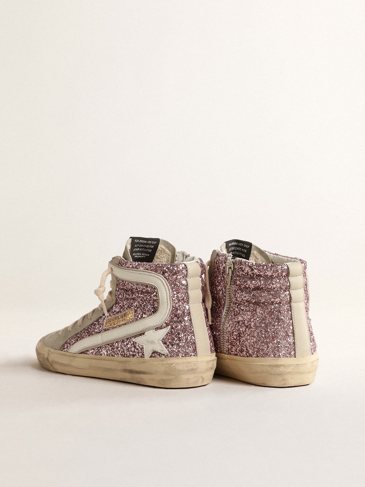 Slide in lilac glitter with white leather star and flash - Golden Goose Women
