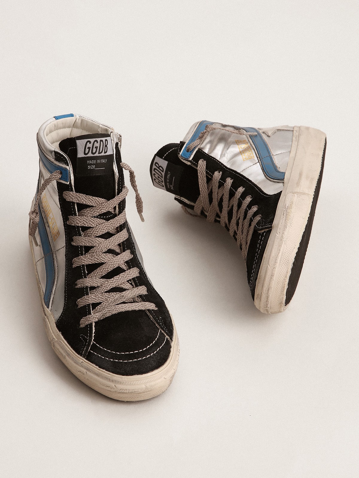 Slide in silver metallic leather with white leather star - Golden Goose Women