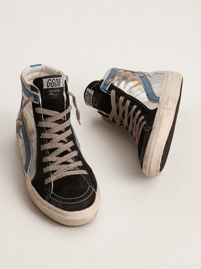 Slide in silver metallic leather with white leather star - Golden Goose Women