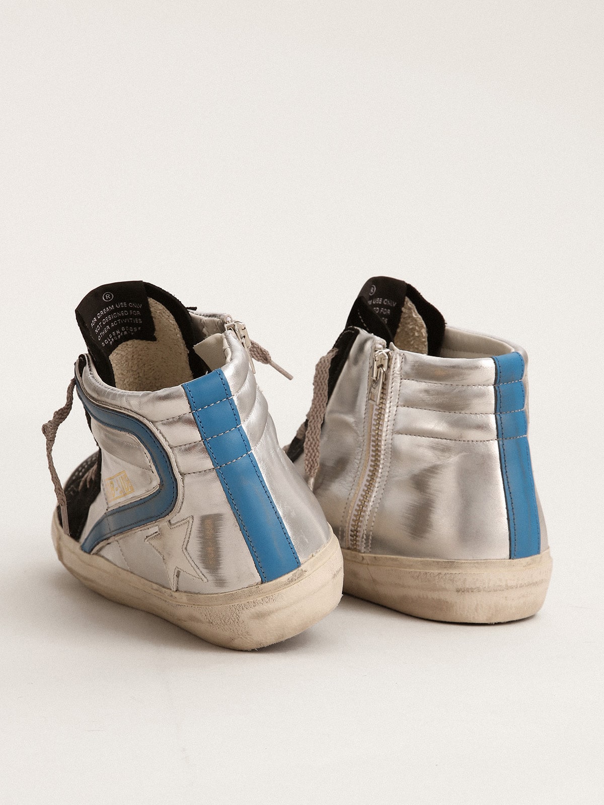 Slide in silver metallic leather with white leather star - Golden Goose Women