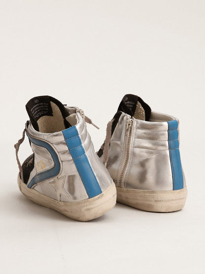 Slide in silver metallic leather with white leather star - Golden Goose Women