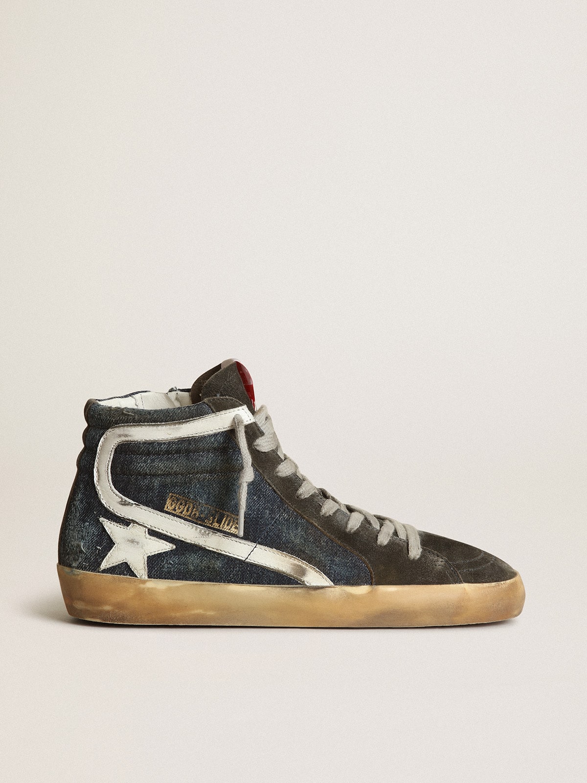 Slide in midnight-blue denim with white leather star - Golden Goose Women
