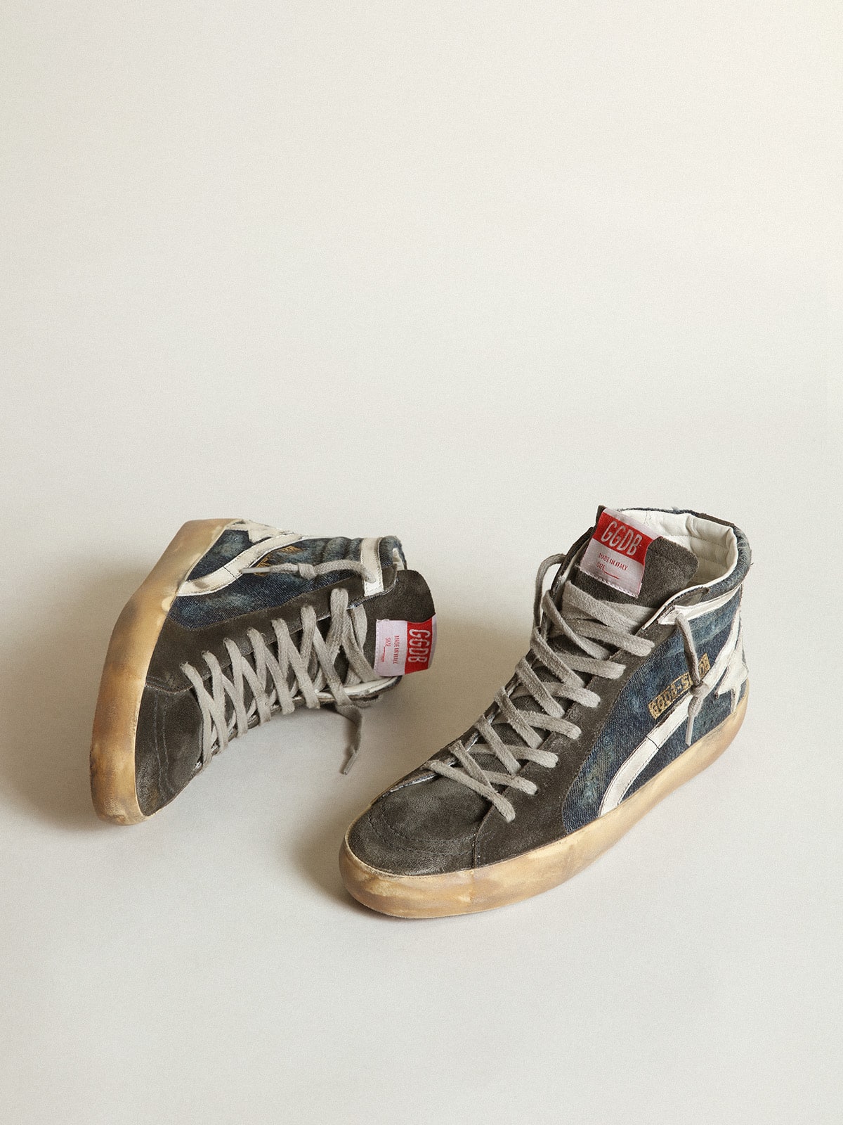 Slide in midnight-blue denim with white leather star - Golden Goose Women