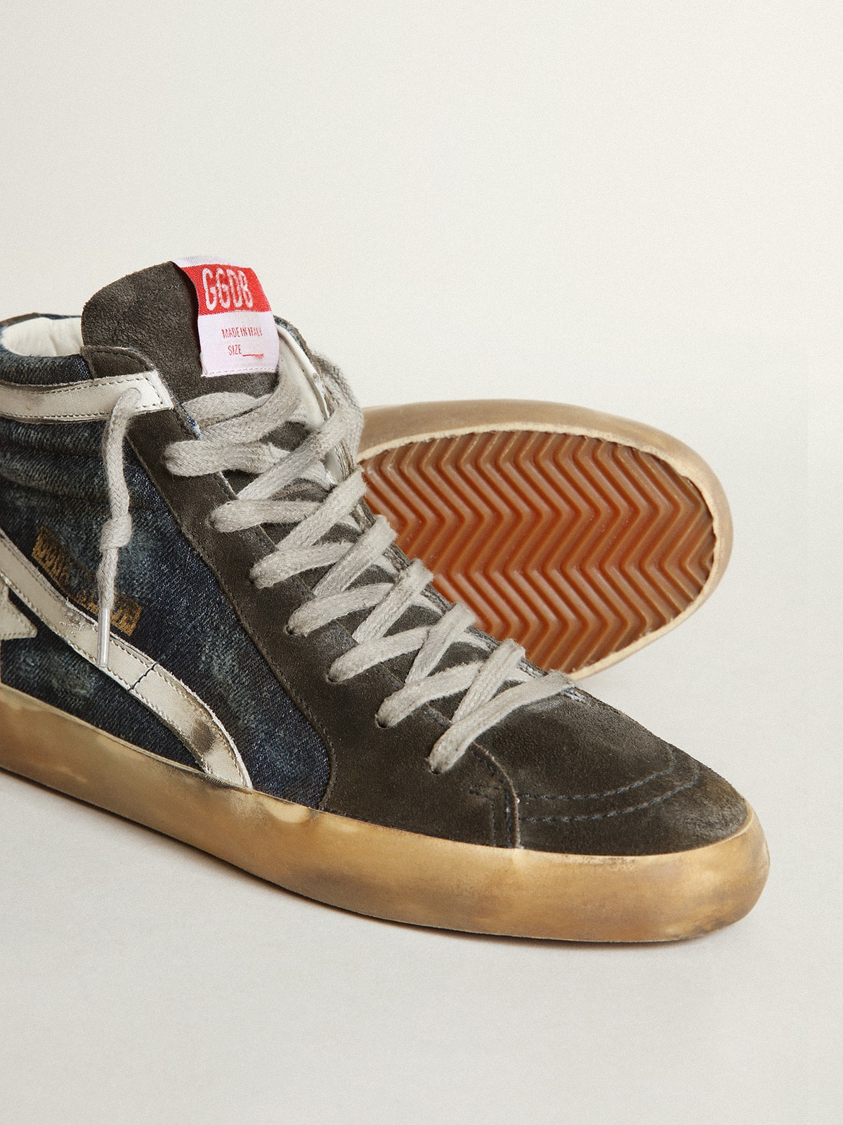 Slide in midnight-blue denim with white leather star - Golden Goose Women