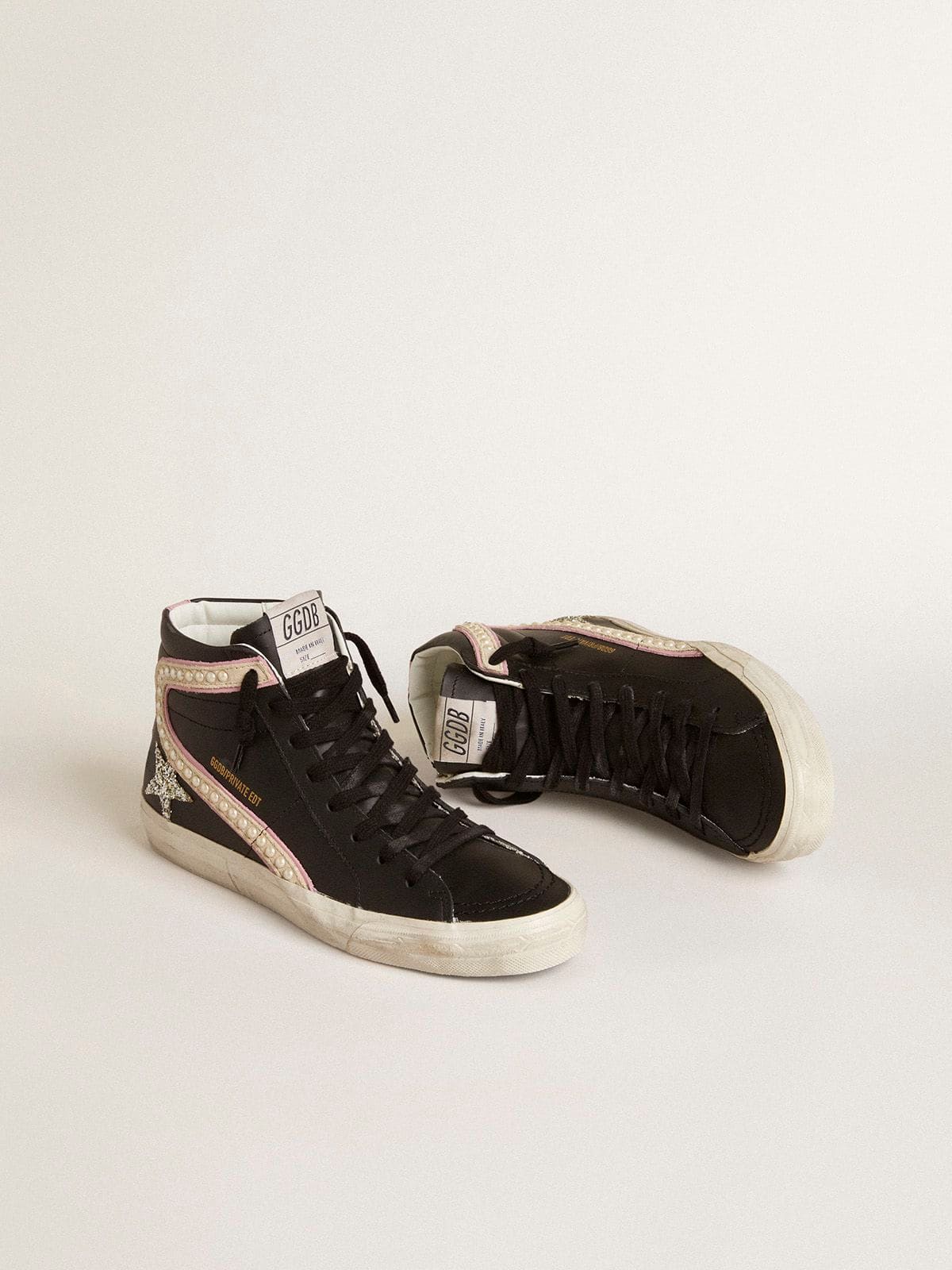 Slide LTD with platinum glitter star and suede flash with pearls - Golden Goose Women