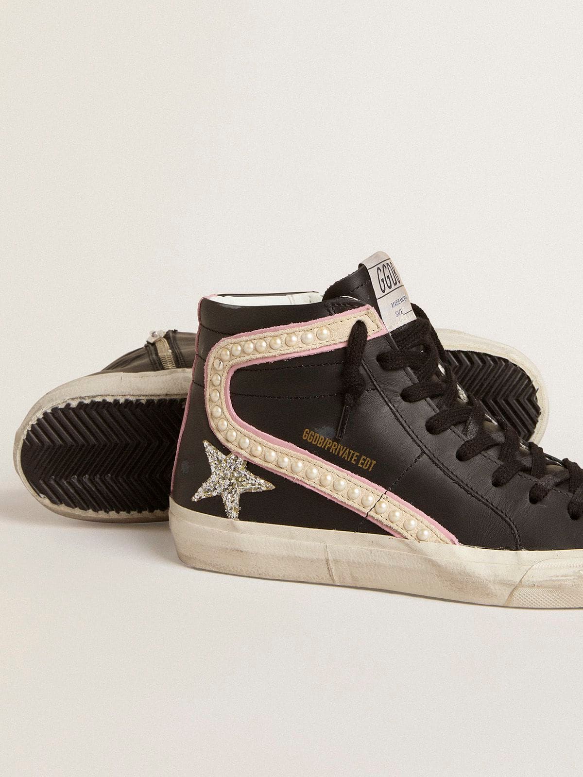 Slide LTD with platinum glitter star and suede flash with pearls - Golden Goose Women