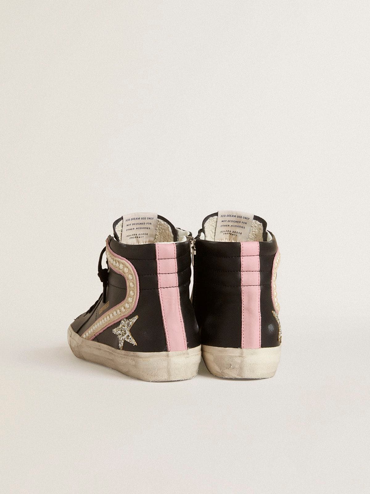 Slide LTD with platinum glitter star and suede flash with pearls - Golden Goose Women