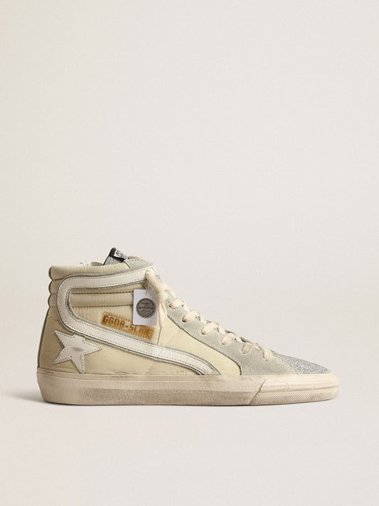 Slide in ivory nylon with white leather star and Swaroski tongue - Golden Goose Women