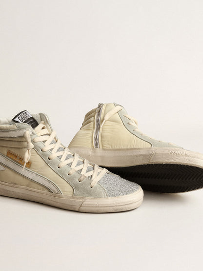 Slide in ivory nylon with white leather star and Swaroski tongue - Golden Goose Women