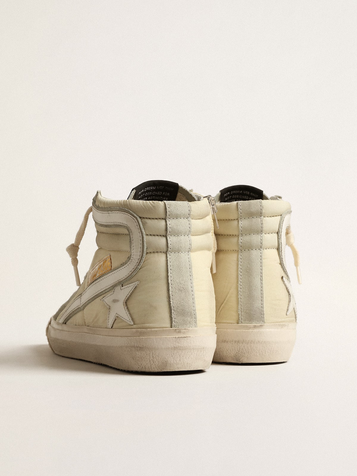 Slide in ivory nylon with white leather star and Swaroski tongue - Golden Goose Women