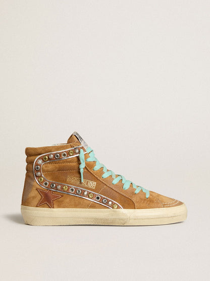 Women's Slide in ocher-colored suede with tobacco-colored leather star - Golden Goose Women