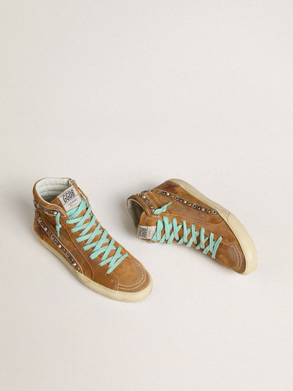 Women's Slide in ocher-colored suede with tobacco-colored leather star - Golden Goose Women