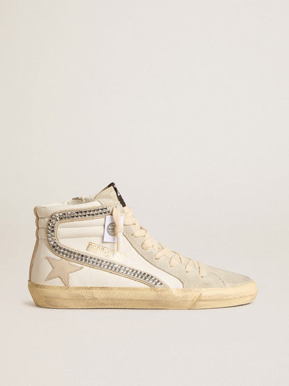 Slide with nude leather star and suede and Swarovski crystal flash - Golden Goose Women