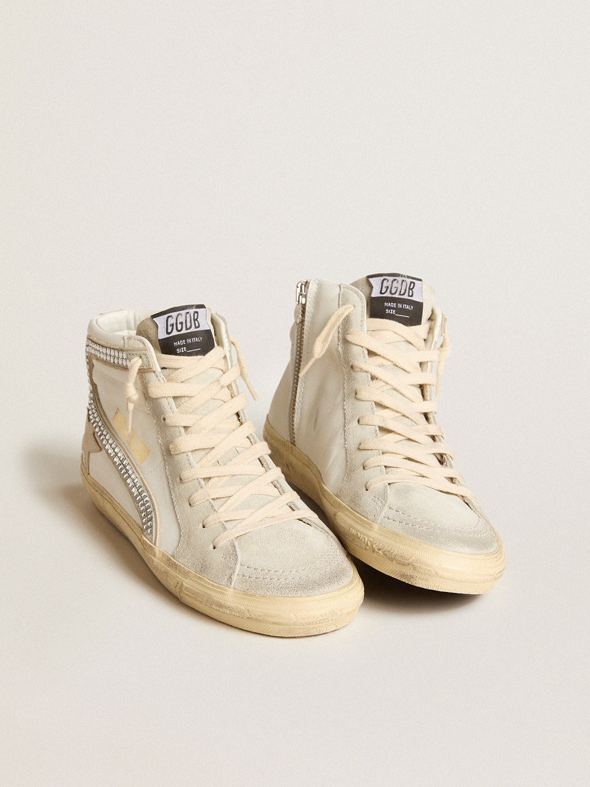 Slide with nude leather star and suede and Swarovski crystal flash - Golden Goose Women