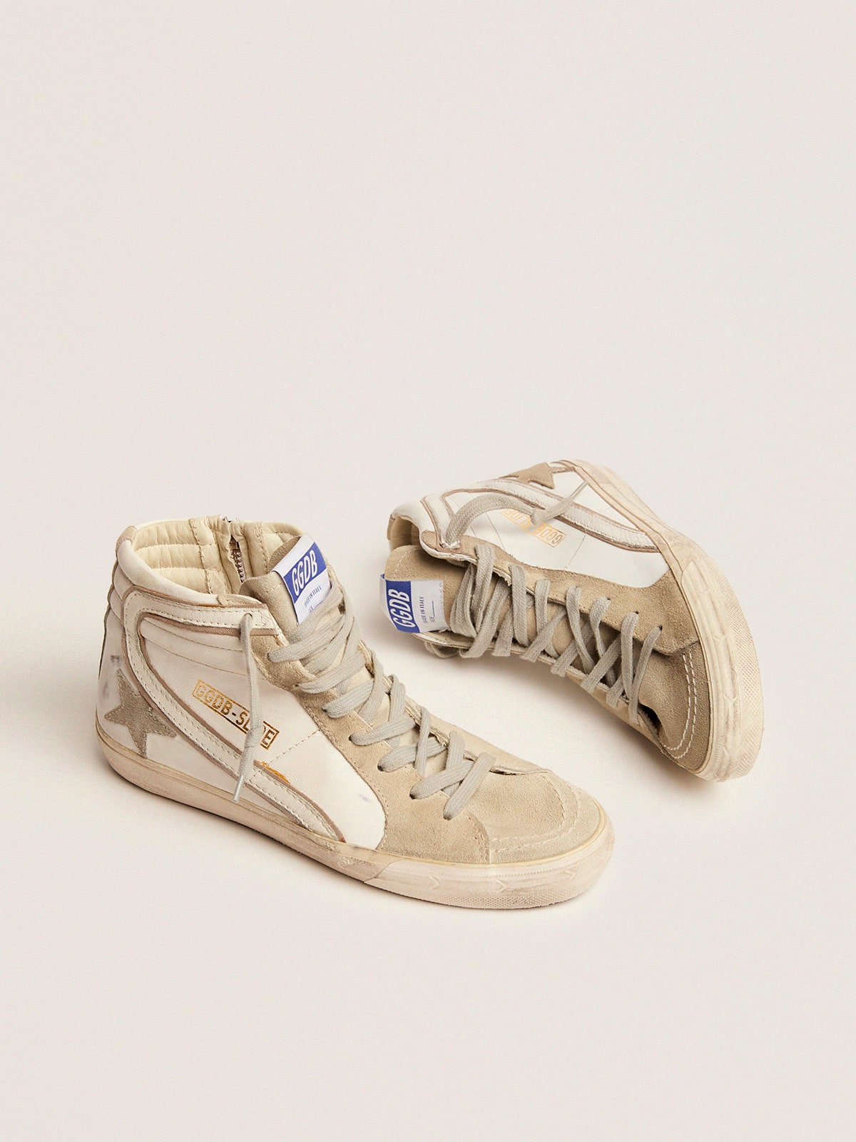 Women's Slide with ice-gray suede star and white flash - Golden Goose Women