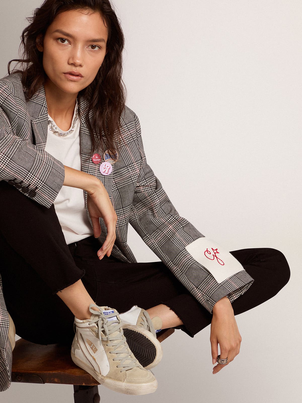 Women's Slide with ice-gray suede star and white flash - Golden Goose Women