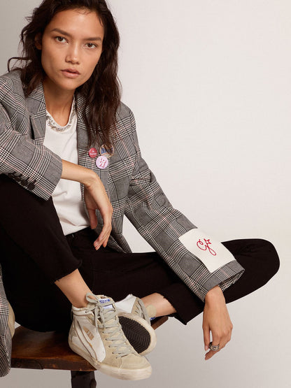 Women's Slide with ice-gray suede star and white flash - Golden Goose Women